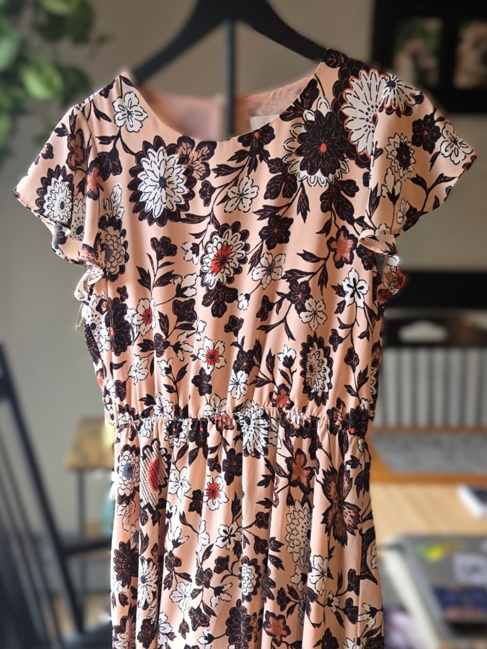 LOFT Blush Pink Floral Flutter Sleeve Dress | Fit & Flare